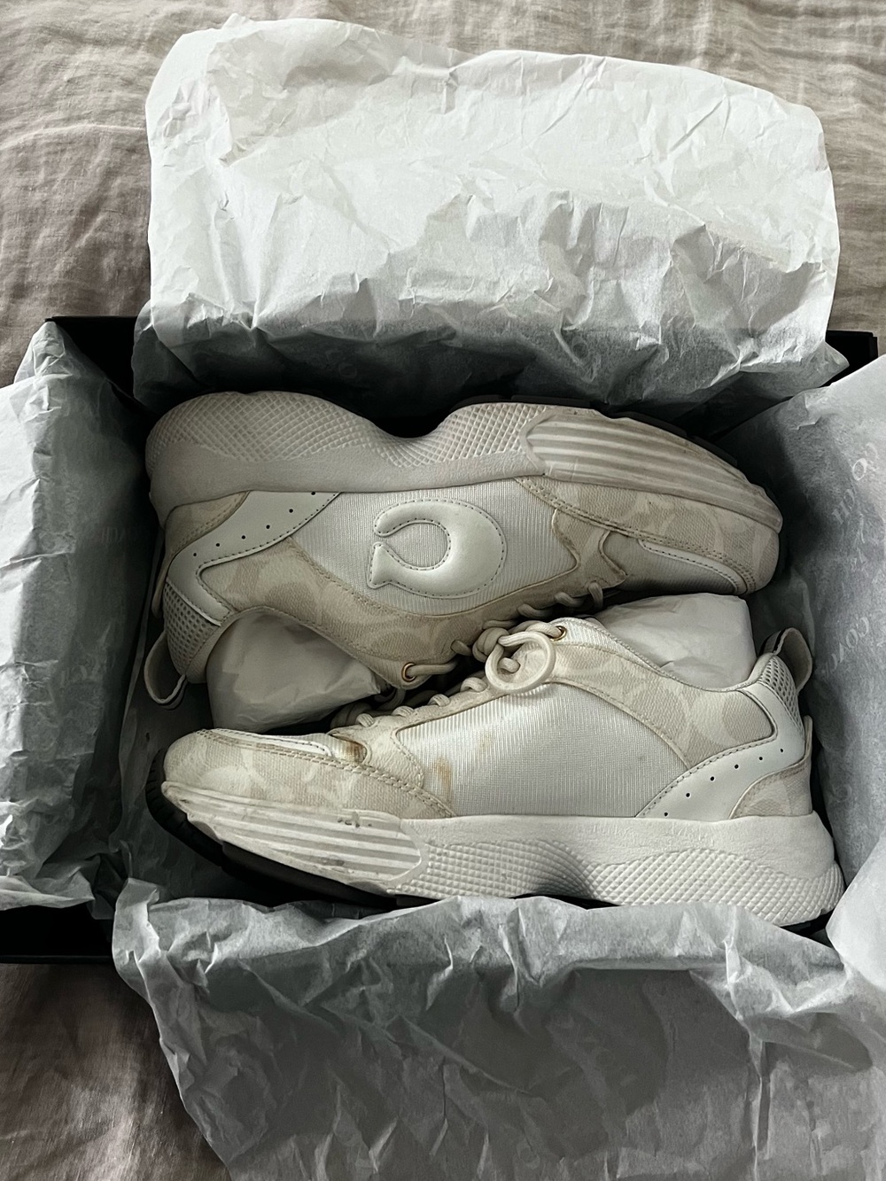 Coach White Chunky Sneakers C275 Sig Tech Runners Size 7.5